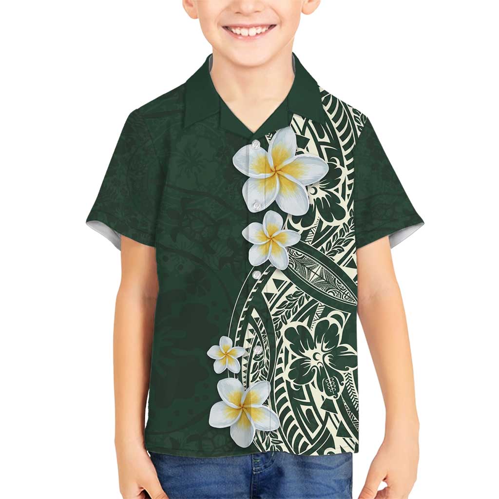 Plumeria Family Matching Long Sleeve Bodycon Dress and Hawaiian Shirt Polynesian Tribal Frangipani Green