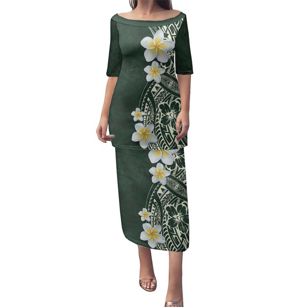 Plumeria Family Matching Puletasi and Hawaiian Shirt Polynesian Tribal Frangipani Green
