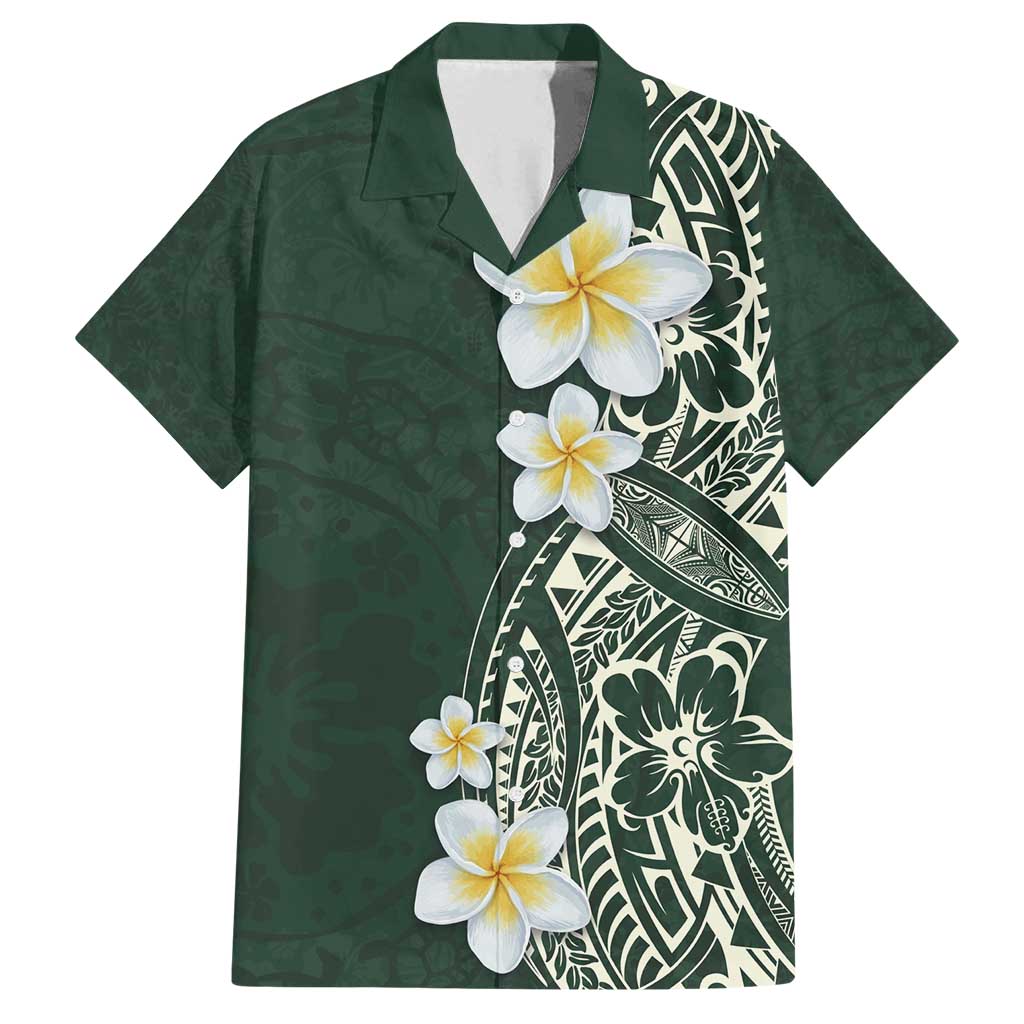 Plumeria Family Matching Tank Maxi Dress and Hawaiian Shirt Polynesian Tribal Frangipani Green