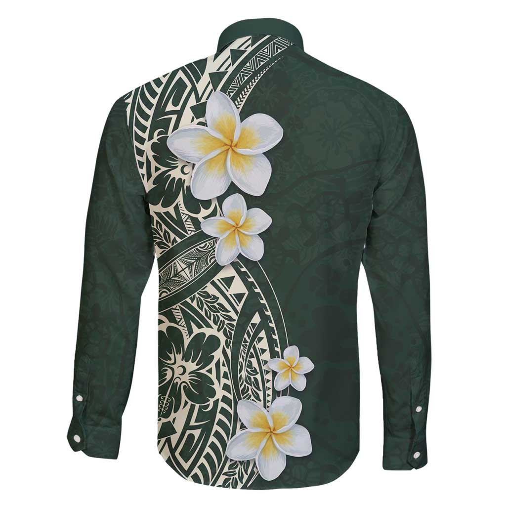 Plumeria Family Matching Tank Maxi Dress and Hawaiian Shirt Polynesian Tribal Frangipani Green