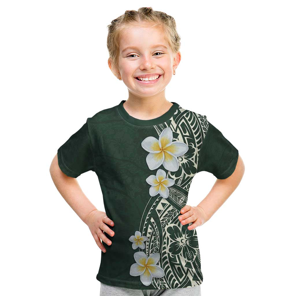 Plumeria Kid T Shirt Polynesian Tribal Frangipani Green LT03 Green - Polynesian Pride
