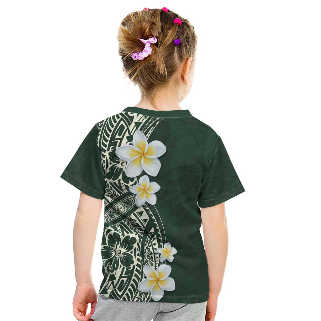 Plumeria Kid T Shirt Polynesian Tribal Frangipani Green LT03 - Polynesian Pride