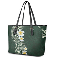 Plumeria Leather Tote Bag Polynesian Tribal Frangipani Green