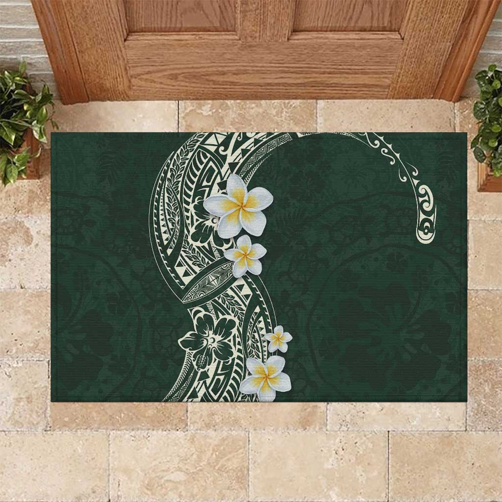 Plumeria Rubber Doormat Polynesian Tribal Frangipani Green