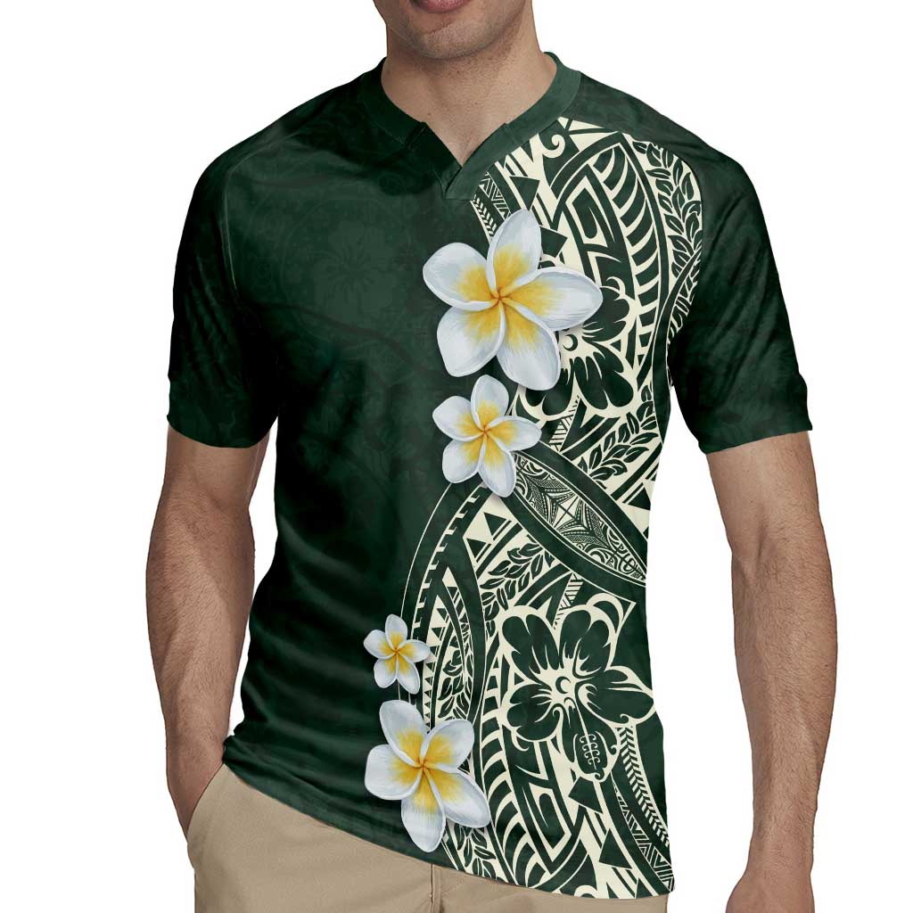 Plumeria Rugby Jersey Polynesian Tribal Frangipani Green