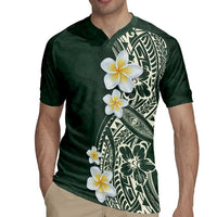 Plumeria Rugby Jersey Polynesian Tribal Frangipani Green