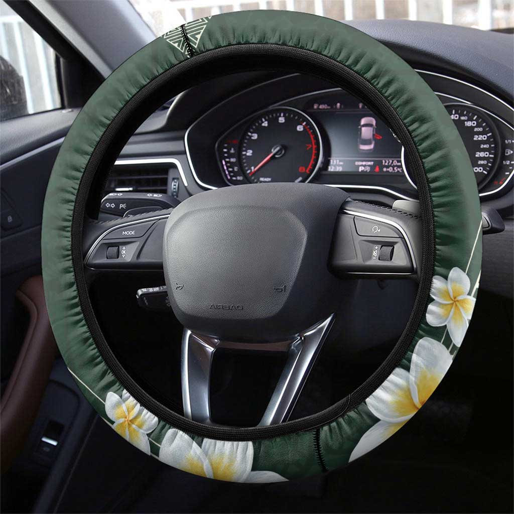Plumeria Steering Wheel Cover Polynesian Tribal Frangipani Green