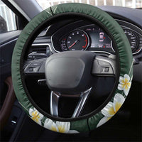 Plumeria Steering Wheel Cover Polynesian Tribal Frangipani Green