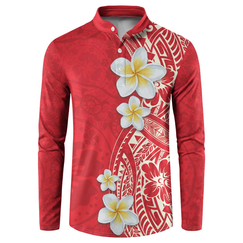 Plumeria Button Sweatshirt Polynesian Tribal Frangipani Red
