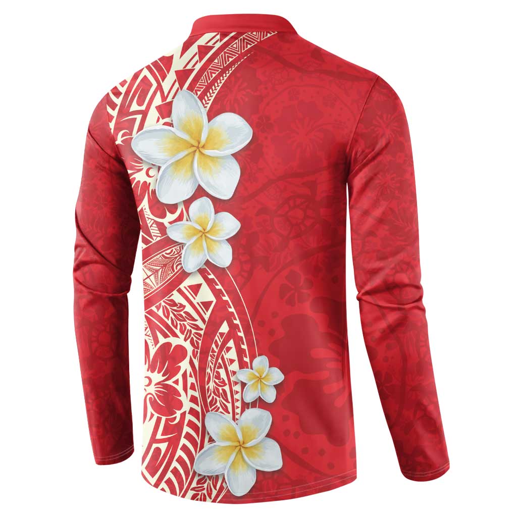 Plumeria Button Sweatshirt Polynesian Tribal Frangipani Red