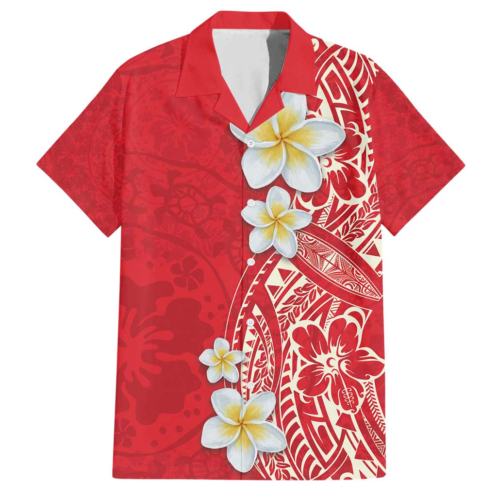 Plumeria Family Matching Long Sleeve Bodycon Dress and Hawaiian Shirt Polynesian Tribal Frangipani Red