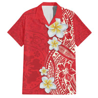 Plumeria Family Matching Long Sleeve Bodycon Dress and Hawaiian Shirt Polynesian Tribal Frangipani Red
