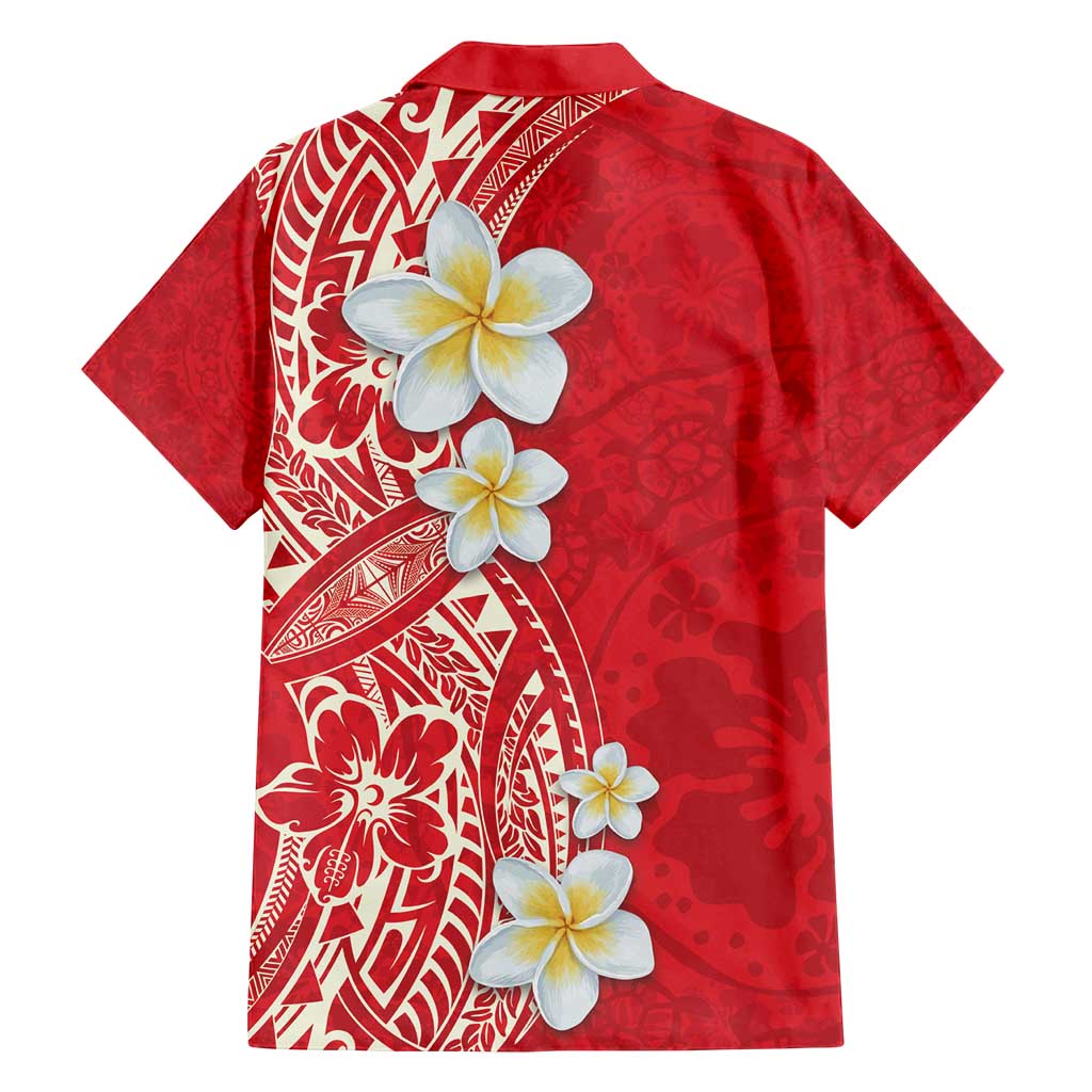 Plumeria Family Matching Long Sleeve Bodycon Dress and Hawaiian Shirt Polynesian Tribal Frangipani Red