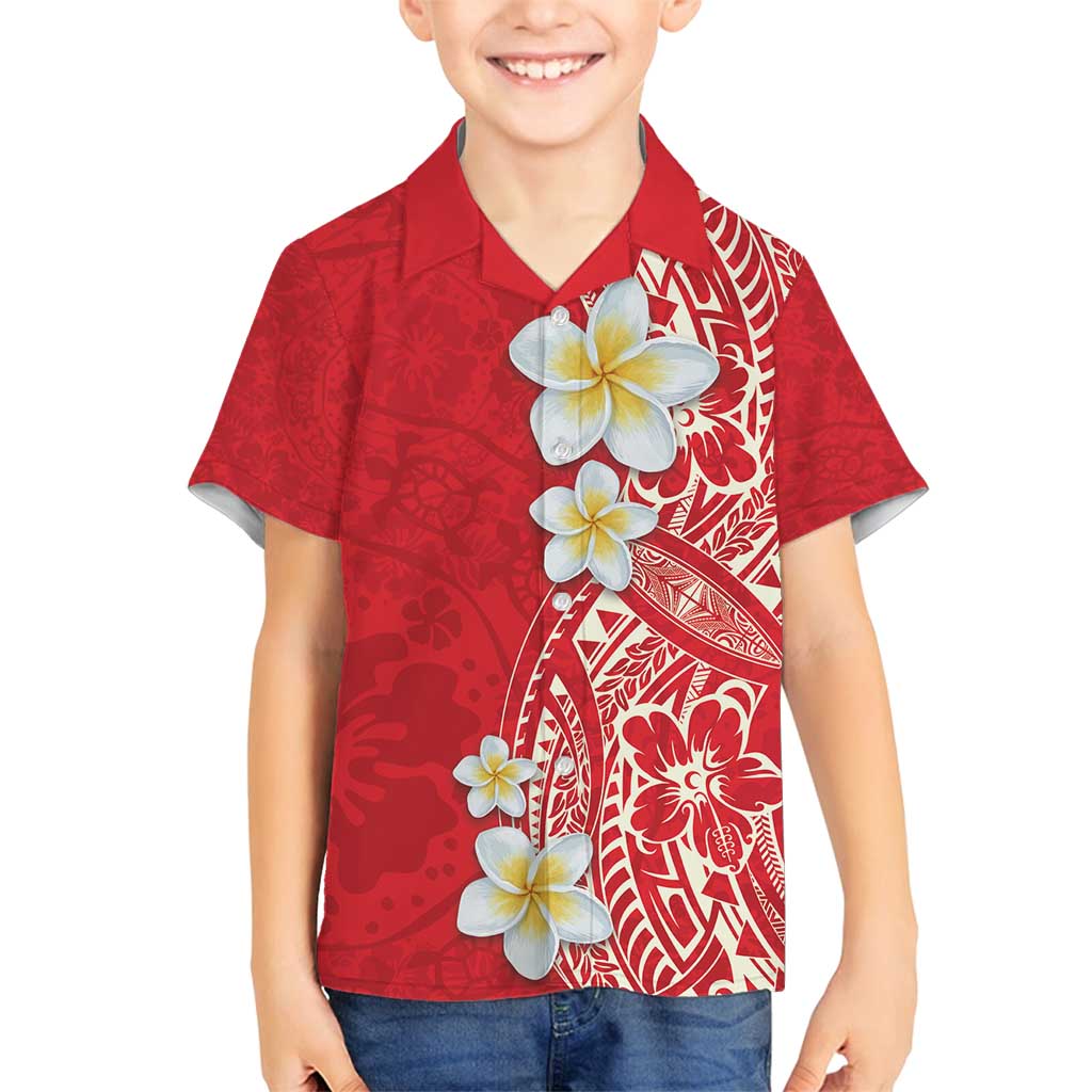 Plumeria Family Matching Long Sleeve Bodycon Dress and Hawaiian Shirt Polynesian Tribal Frangipani Red