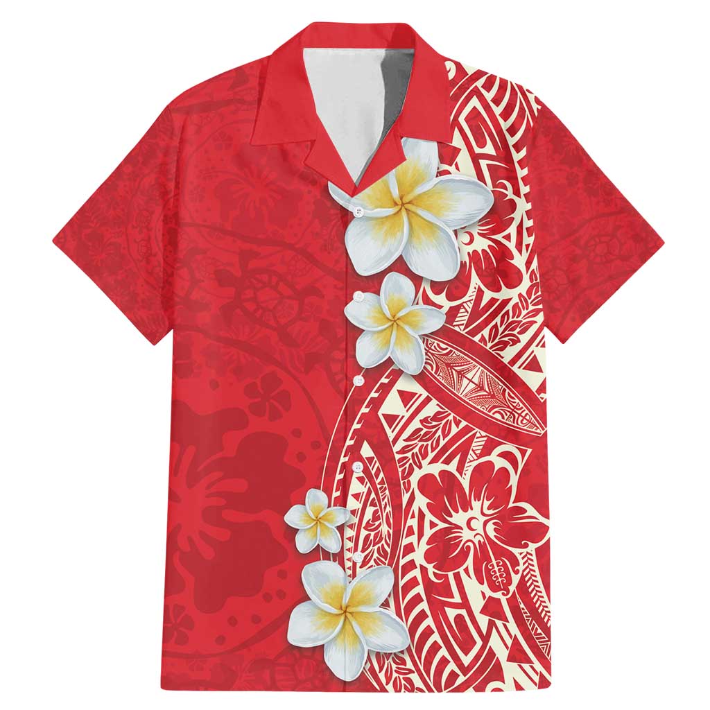 Plumeria Family Matching Mermaid Dress and Hawaiian Shirt Polynesian Tribal Frangipani Red