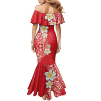 Plumeria Family Matching Mermaid Dress and Hawaiian Shirt Polynesian Tribal Frangipani Red