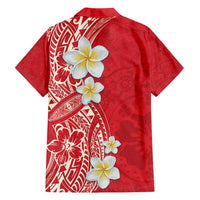Plumeria Family Matching Off Shoulder Maxi Dress and Hawaiian Shirt Polynesian Tribal Frangipani Red