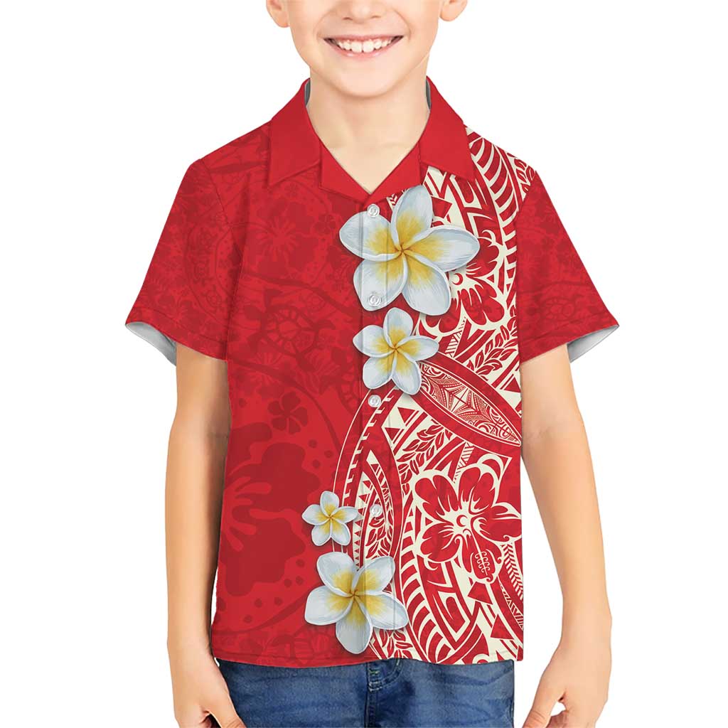 Plumeria Kid Hawaiian Shirt Polynesian Tribal Frangipani Red LT03 Kid Red - Polynesian Pride