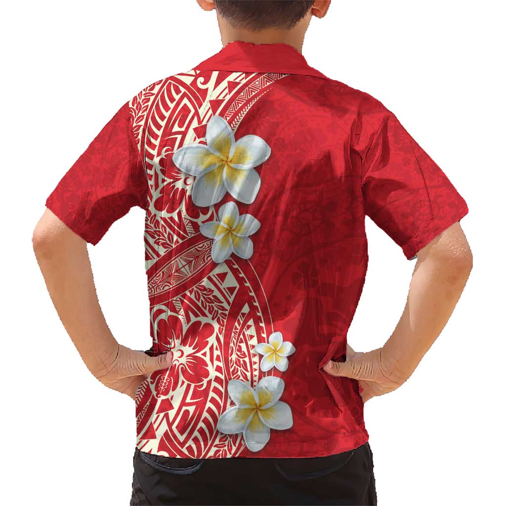 Plumeria Kid Hawaiian Shirt Polynesian Tribal Frangipani Red LT03 - Polynesian Pride