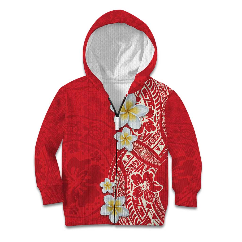 Plumeria Kid Hoodie Polynesian Tribal Frangipani Red LT03 Zip Hoodie Red - Polynesian Pride