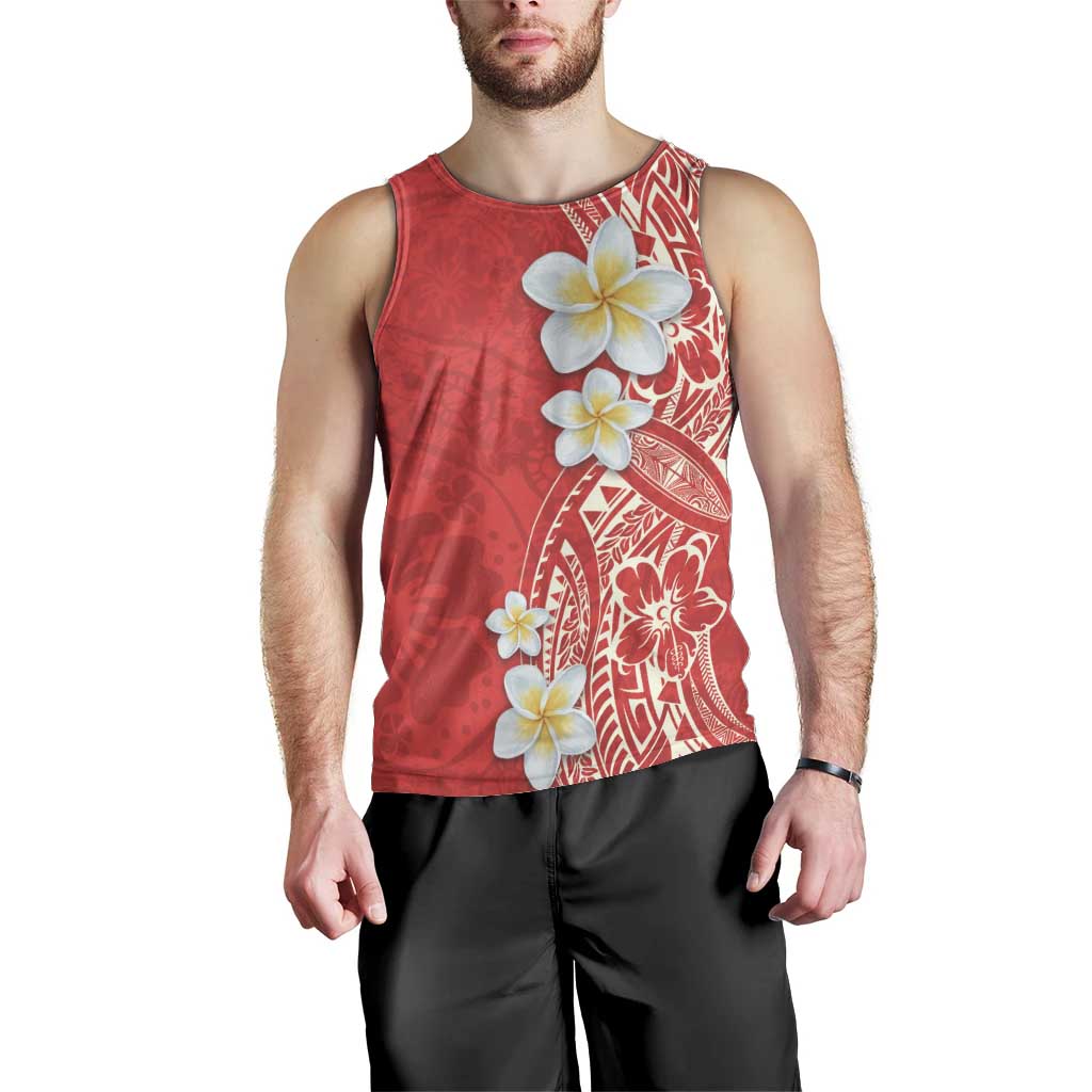 Plumeria Men Tank Top Polynesian Tribal Frangipani Red