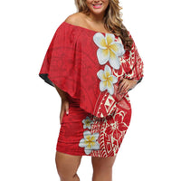 Plumeria Off Shoulder Short Dress Polynesian Tribal Frangipani Red LT03 Women Red - Polynesian Pride