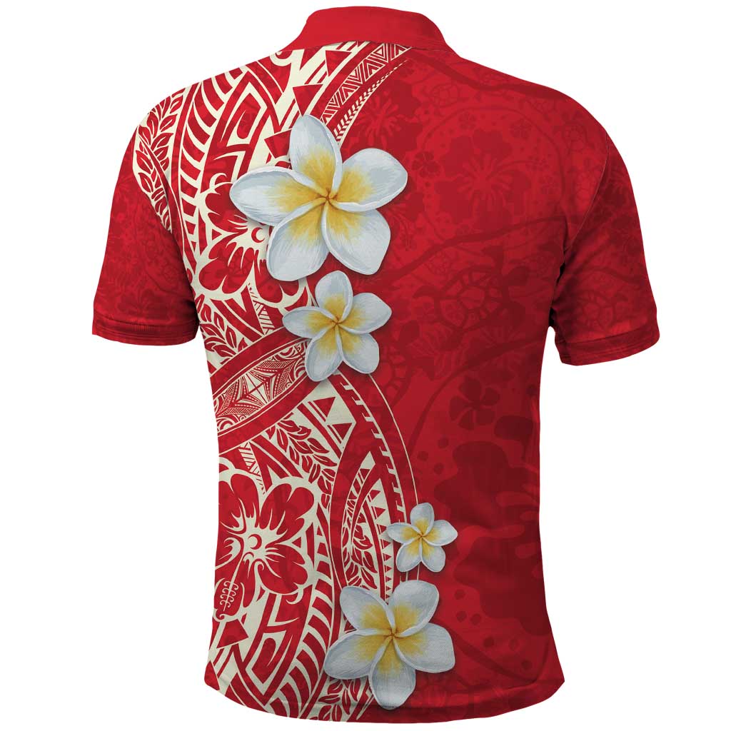 Plumeria Polo Shirt Polynesian Tribal Frangipani Red LT03 - Polynesian Pride