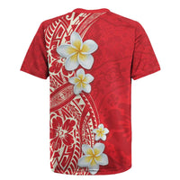 Plumeria Rugby Jersey Polynesian Tribal Frangipani Red