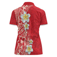 Plumeria Women Polo Shirt Polynesian Tribal Frangipani Red