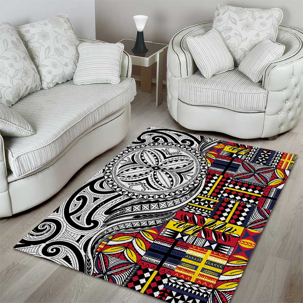 Niue Hiapo and Maori Decoration Tattoos Area Rug - Polynesian Pride