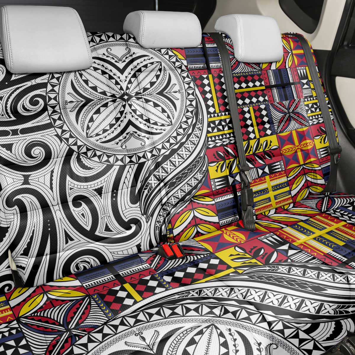 Niue Hiapo and Maori Decoration Tattoos Back Car Seat Cover - Polynesian Pride