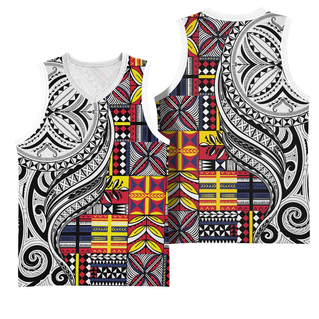 Niue Hiapo and Maori Decoration Tattoos Basketball Jersey - Polynesian Pride