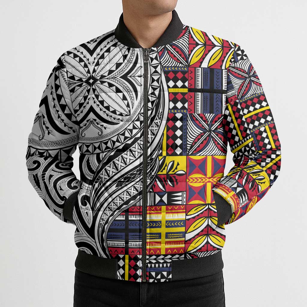 Niue Hiapo and Maori Decoration Tattoos Bomber Puffer Jacket - Polynesian Pride