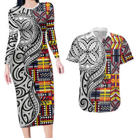 Niue Hiapo and Maori Decoration Tattoos Couples Matching Long Sleeve Bodycon Dress and Hawaiian Shirt - Polynesian Pride