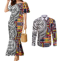 Niue Hiapo and Maori Decoration Tattoos Couples Matching Mermaid Dress and Long Sleeve Button Shirt - Polynesian Pride