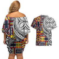 Niue Hiapo and Maori Decoration Tattoos Couples Matching Off Shoulder Short Dress and Hawaiian Shirt - Polynesian Pride