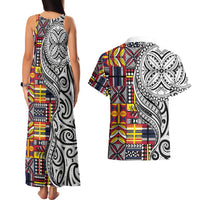 Niue Hiapo and Maori Decoration Tattoos Couples Matching Tank Maxi Dress and Hawaiian Shirt - Polynesian Pride
