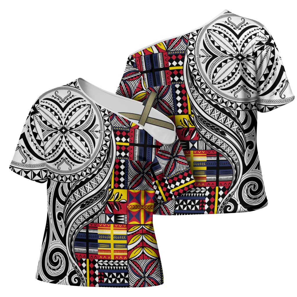 Niue Hiapo and Maori Decoration Tattoos Cross Shoulder Shirt - Polynesian Pride