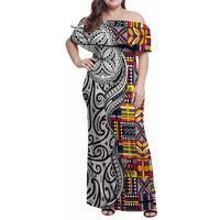 Niue Hiapo and Maori Decoration Tattoos Family Matching Off Shoulder Maxi Dress and Hawaiian Shirt - Polynesian Pride