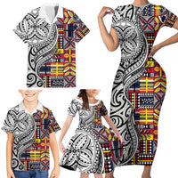 Niue Hiapo and Maori Decoration Tattoos Family Matching Short Sleeve Bodycon Dress and Hawaiian Shirt - Polynesian Pride