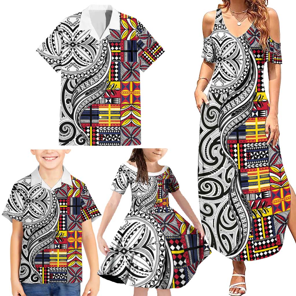 Niue Hiapo and Maori Decoration Tattoos Family Matching Summer Maxi Dress and Hawaiian Shirt - Polynesian Pride