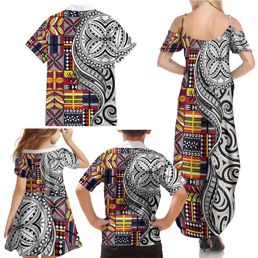 Niue Hiapo and Maori Decoration Tattoos Family Matching Summer Maxi Dress and Hawaiian Shirt - Polynesian Pride