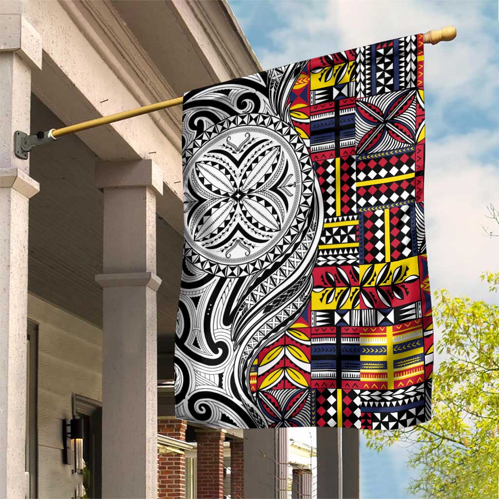 Niue Hiapo and Maori Decoration Tattoos Garden Flag - Polynesian Pride