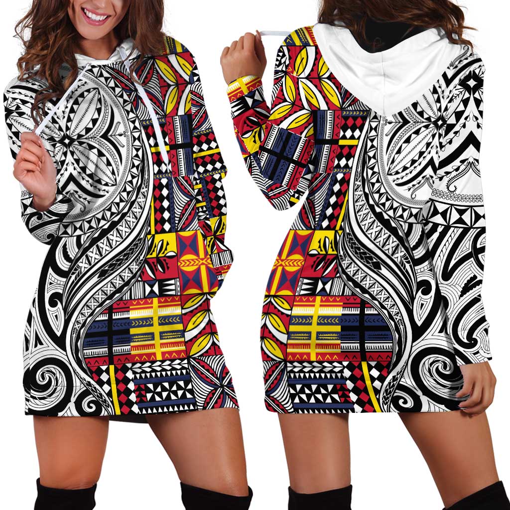 Niue Hiapo and Maori Decoration Tattoos Hoodie Dress - Polynesian Pride
