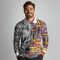 Niue Hiapo and Maori Decoration Tattoos Long Sleeve Polo Shirt - Polynesian Pride