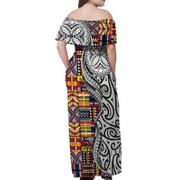 Niue Hiapo and Maori Decoration Tattoos Off Shoulder Maxi Dress - Polynesian Pride