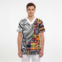 Niue Hiapo and Maori Decoration Tattoos Scrub Top - Polynesian Pride