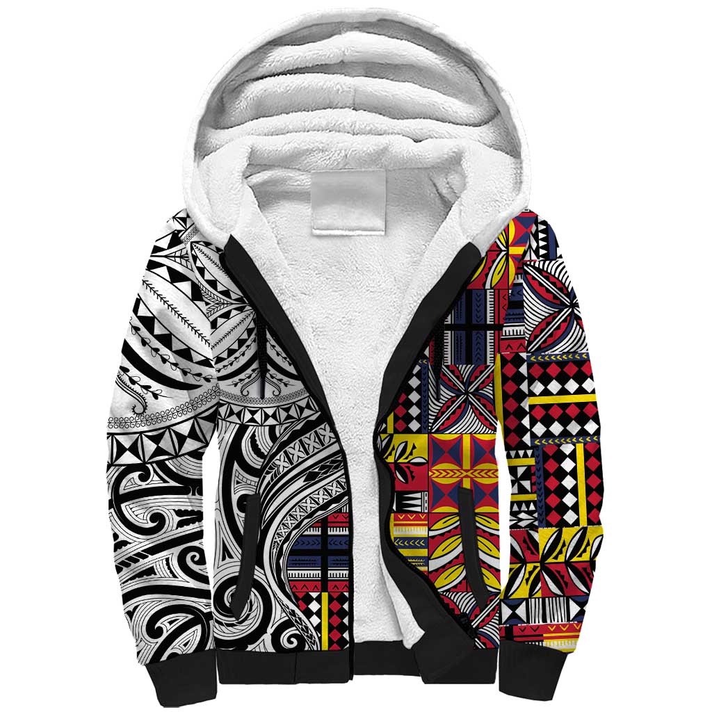 Niue Hiapo and Maori Decoration Tattoos Sherpa Hoodie - Polynesian Pride