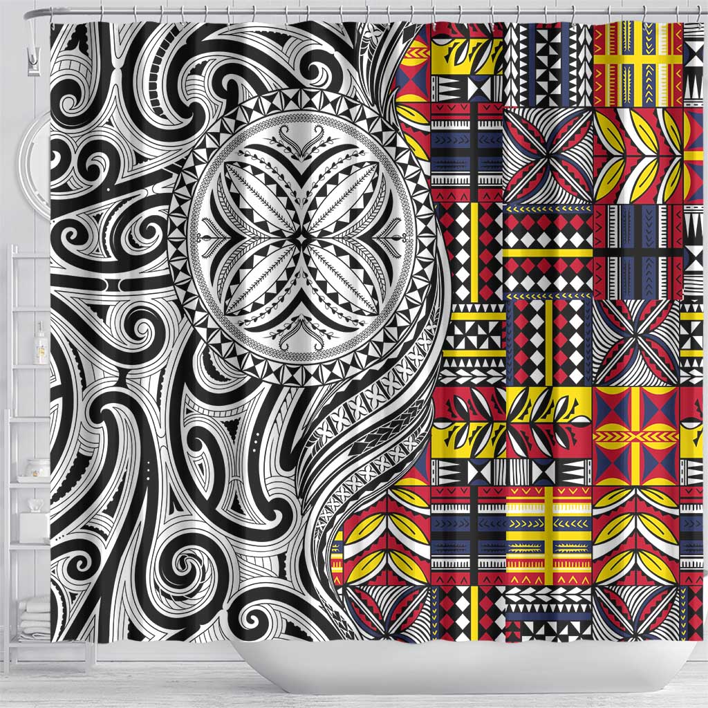 Niue Hiapo and Maori Decoration Tattoos Shower Curtain - Polynesian Pride