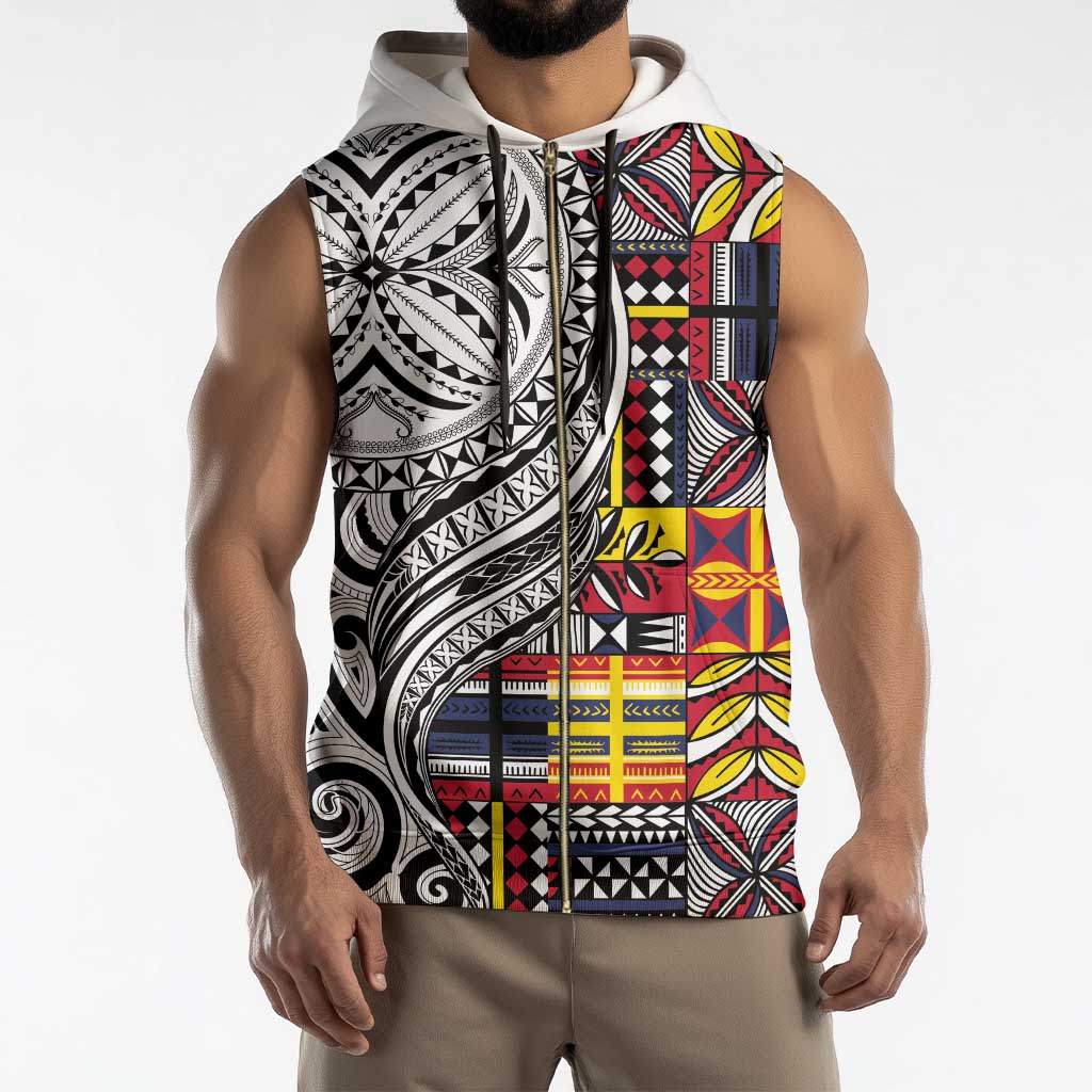 Niue Hiapo and Maori Decoration Tattoos Sleeveless Zip Hoodie - Polynesian Pride